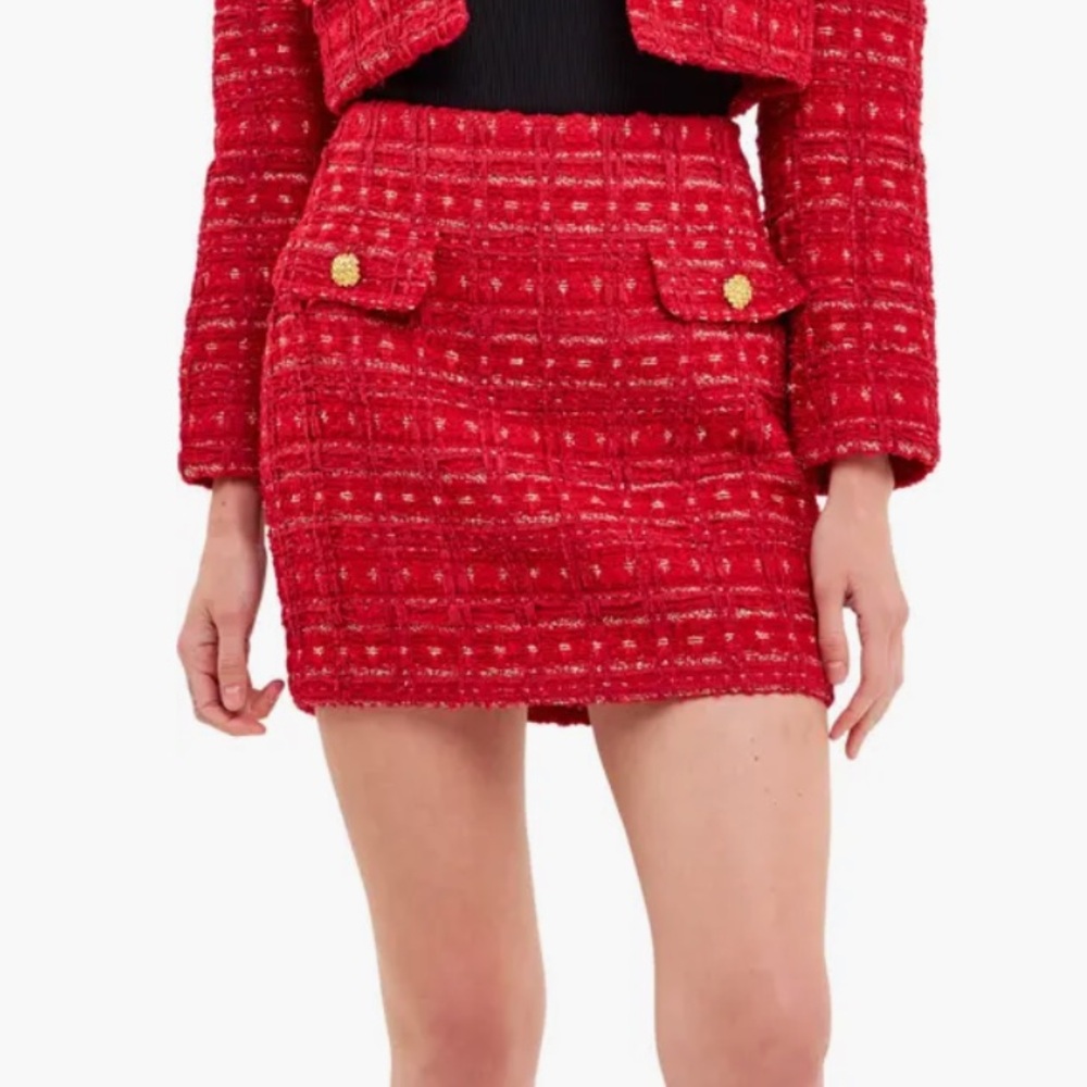 ANTHROPOLOGIE x ENDLESS ROSE Tweed Mini Skirt | Red Tweed Mini Skirt